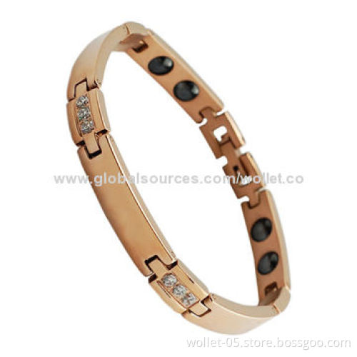 Gold Plating Therapy Fashionable 316L Stainless Steel Bracelet with CZ Stone, High-polished